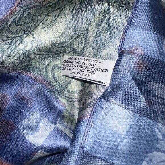 Federico Porta Women’s Floral Checker Scarf Blue Green 62x15 - Picture 4 of 4